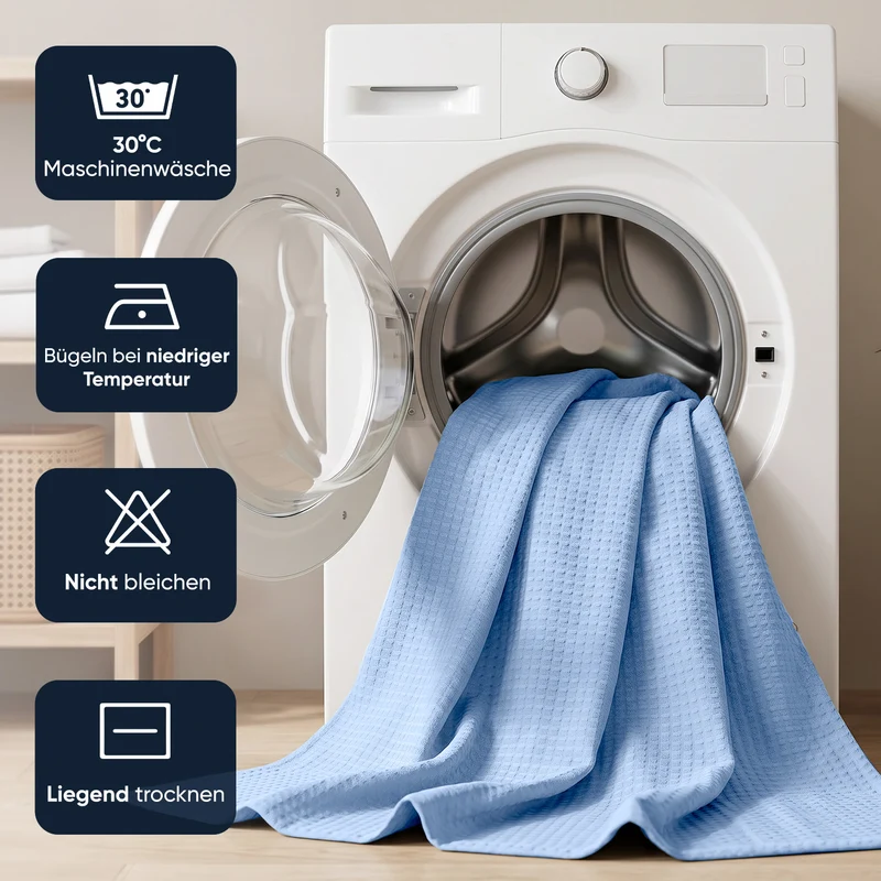 Sekey Blau Duschvorhang 180 × 200 cm, Textil Badewannenvorhang mit Waffelstruktur, Wasserabweisend & Waschbar, 100 % Polyester, mit Beschwerungsband & 12 Edelstahlringen