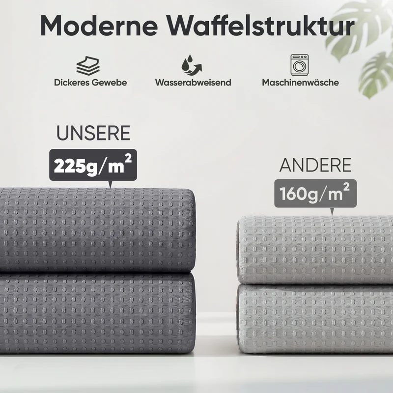 Sekey Dunkelgrau Duschvorhang 180 × 200 cm, Textil Badewannenvorhang mit Waffelstruktur, Wasserabweisend & Waschbar, 100 % Polyester, mit Beschwerungsband & 12 Edelstahlringen