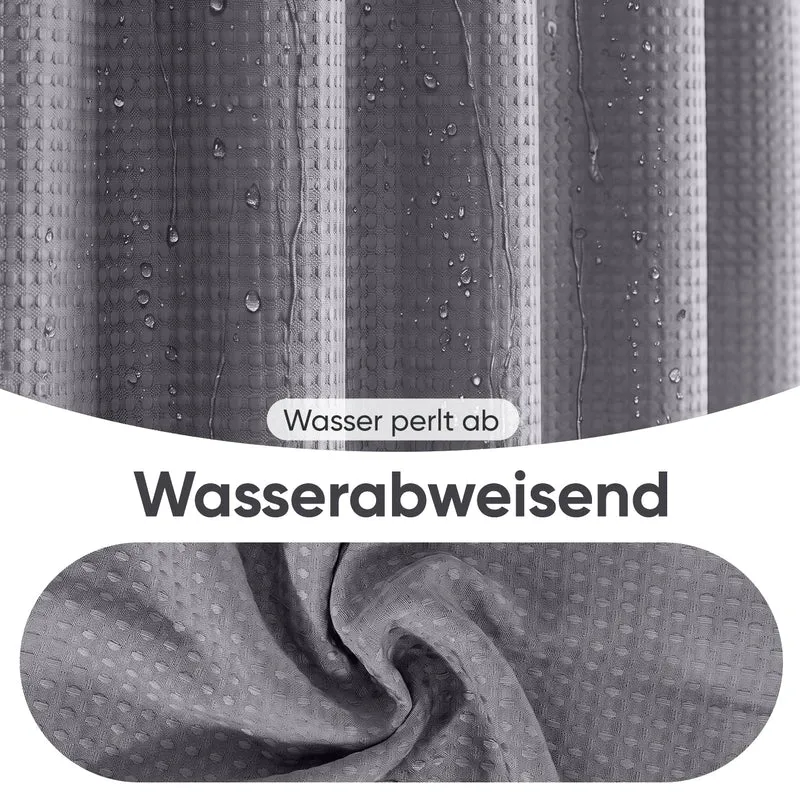 Sekey Dunkelgrau Duschvorhang 180 × 200 cm, Textil Badewannenvorhang mit Waffelstruktur, Wasserabweisend & Waschbar, 100 % Polyester, mit Beschwerungsband & 12 Edelstahlringen