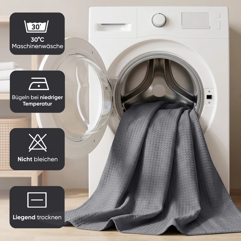 Sekey Dunkelgrau Duschvorhang 180 × 200 cm, Textil Badewannenvorhang mit Waffelstruktur, Wasserabweisend & Waschbar, 100 % Polyester, mit Beschwerungsband & 12 Edelstahlringen