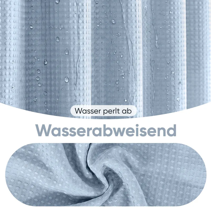 Sekey Nebelblau Duschvorhang 180 × 200 cm, Textil Badewannenvorhang mit Waffelstruktur, Wasserabweisend & Waschbar, 100 % Polyester, mit Beschwerungsband & 12 Edelstahlringen