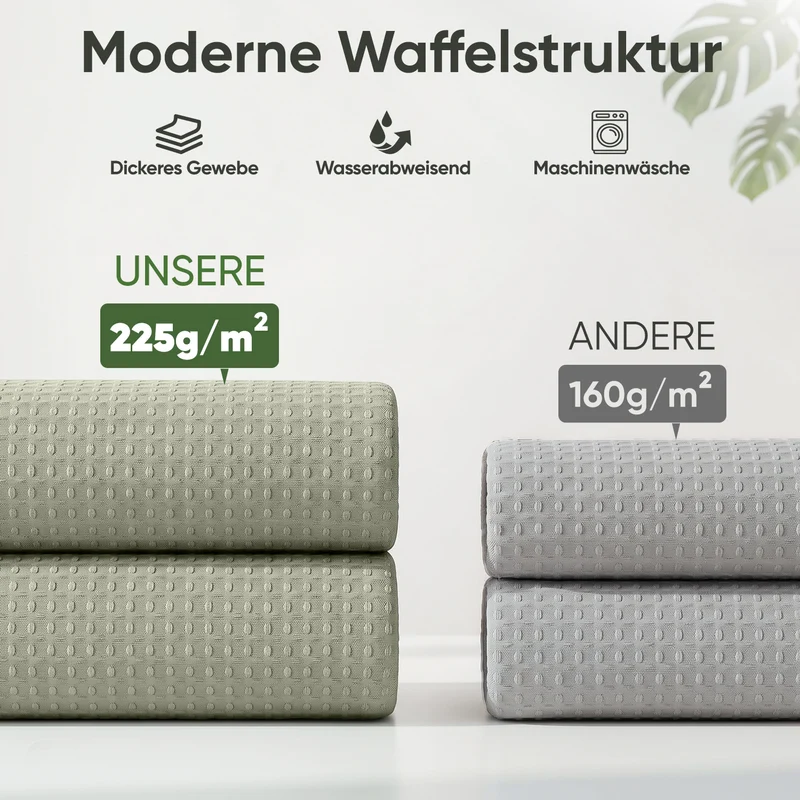 Sekey Grün Duschvorhang 180 × 200 cm, Textil Badewannenvorhang mit Waffelstruktur, Wasserabweisend & Waschbar, 100 % Polyester, mit Beschwerungsband & 12 Edelstahlringen