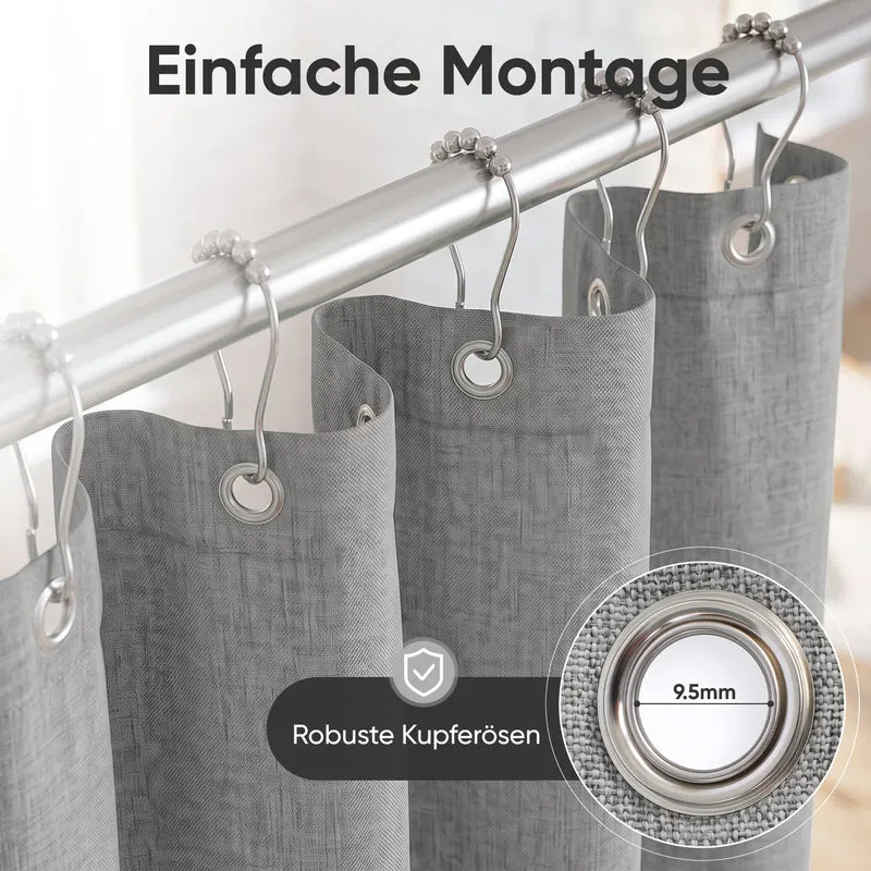 Sekey Hellgrau Duschvorhang 180 × 200 cm, Textil Badewannenvorhang in Leinenoptik, Wasserabweisend & Waschbar, 100 % Polyester, mit Beschwerungsband & 12 Edelstahlringen