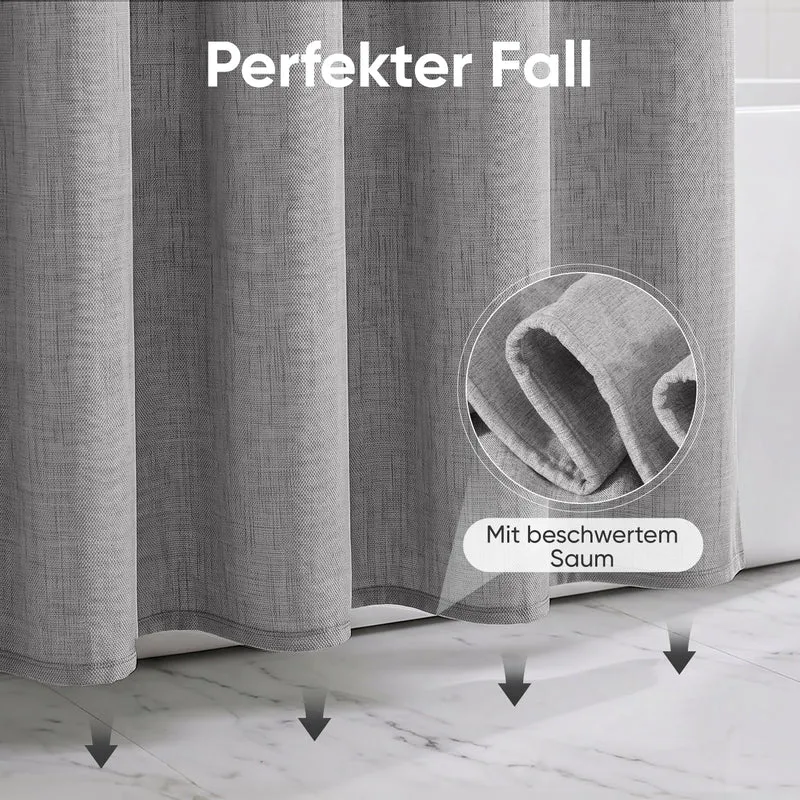 Sekey Hellgrau Duschvorhang 180 × 200 cm, Textil Badewannenvorhang in Leinenoptik, Wasserabweisend & Waschbar, 100 % Polyester, mit Beschwerungsband & 12 Edelstahlringen