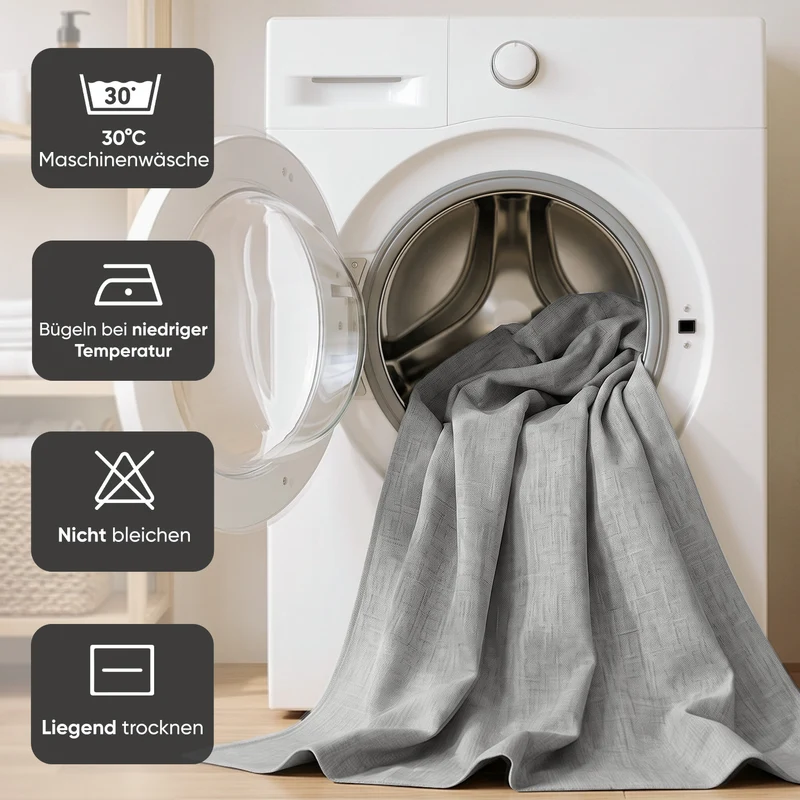 Sekey Hellgrau Duschvorhang 180 × 200 cm, Textil Badewannenvorhang in Leinenoptik, Wasserabweisend & Waschbar, 100 % Polyester, mit Beschwerungsband & 12 Edelstahlringen