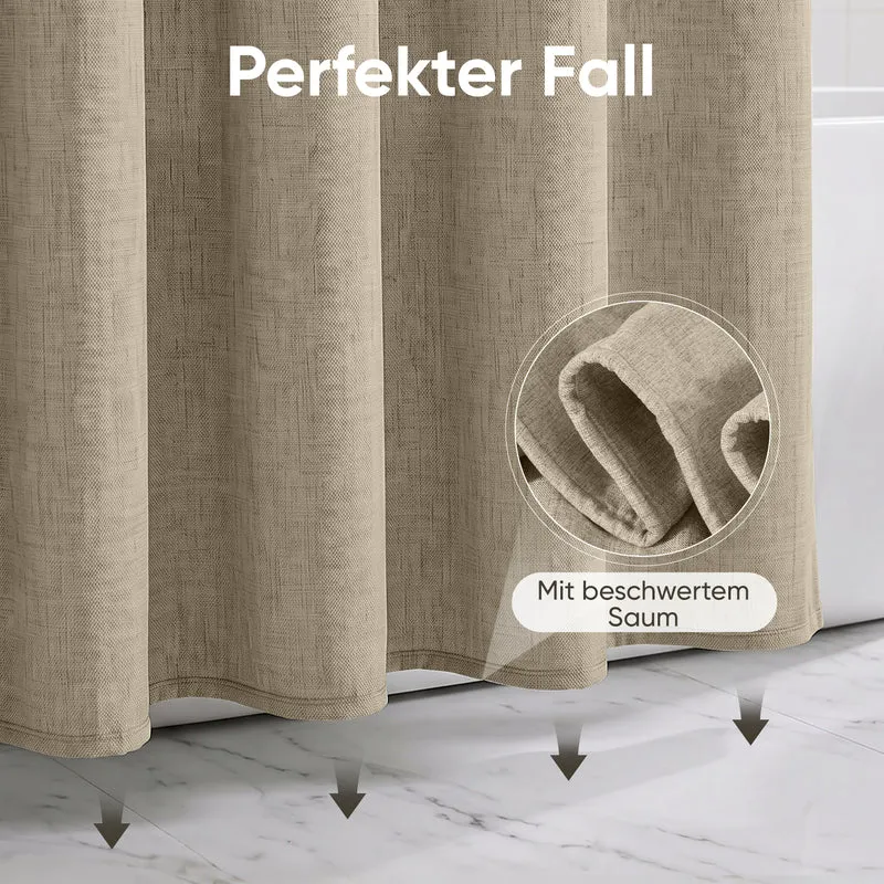 Sekey Hellbraun Duschvorhang 180 × 200 cm, Textil Badewannenvorhang in Leinenoptik, Wasserabweisend & Waschbar, 100 % Polyester, mit Beschwerungsband & 12 Edelstahlringen
