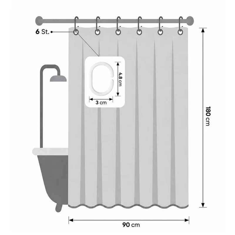 Sekey Duschvorhang, Grün, Wasserabweisender Badvorhang in Leinenoptik, 100 % Polyester, mit Beschwerungsband & 8 Duschvorhangringen, Waschbar bei 30 °C