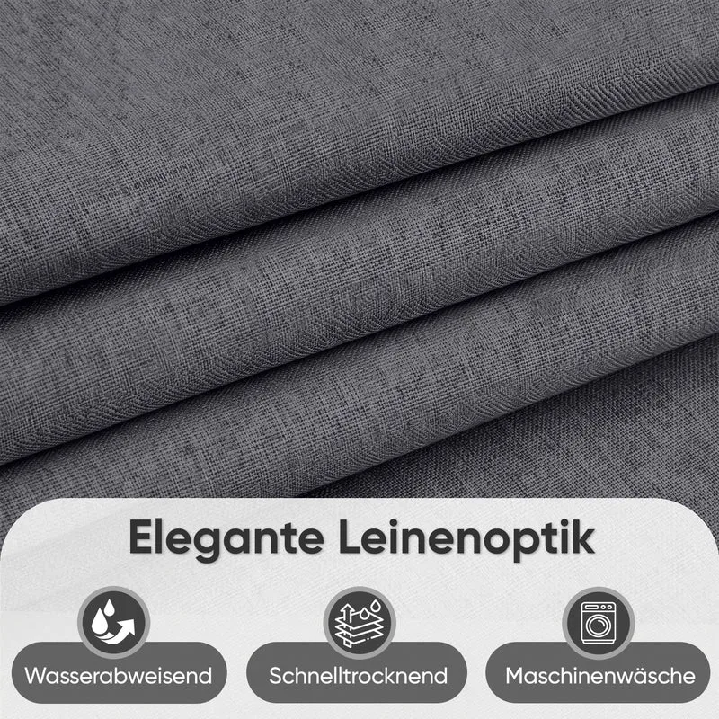 Sekey Duschvorhang, Grau, Wasserabweisender Badvorhang in Leinenoptik, 100 % Polyester, mit Beschwerungsband & 8 Duschvorhangringen, Waschbar bei 30 °C