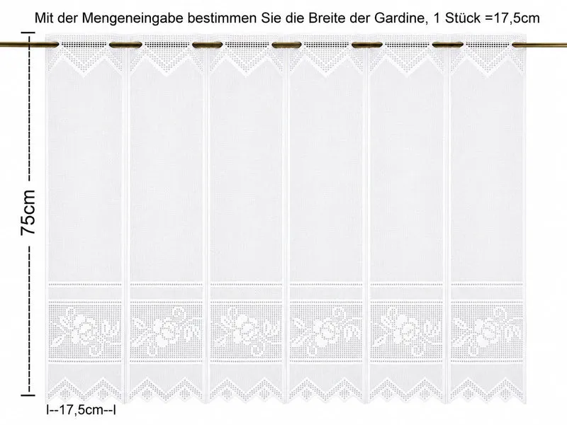 Nach Maß Scheibengardine Jacquard Bistrogardine Landhaus Rose in 3 versch. Höhen