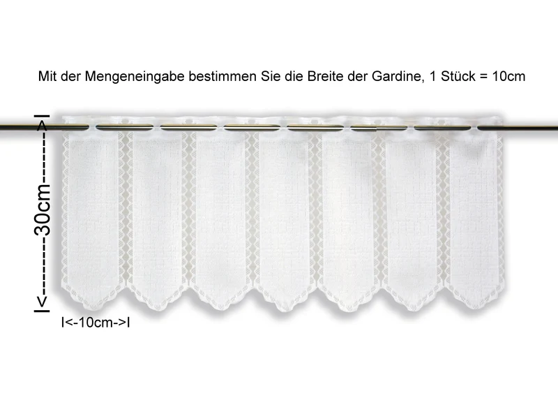 Nach Maß Scheibengardine weiß Höhe 30/45/60/90cm 7002