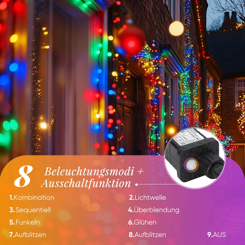 Salcar LED Cluster Lichterkette Außen & Innen, 500/1000 LEDs, Warmweiß oder Bunt 8 Modi, Timer & Memory, Spritzwassergeschützt Dichte Weihnachtslichterkette für Baum, Garten & Deko