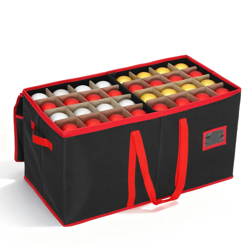 Salcar Schwarze Aufbewahrungsbox für 128 Weihnachtskugeln Faltbare Christbaumkugel-Box 64,8×32,3×34,2 cm mit 128 Fächern, Tragegriffen & Doppelreißverschluss