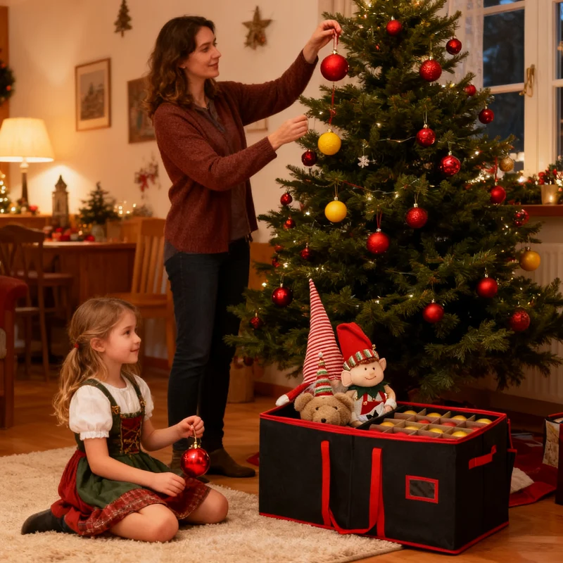 Salcar Schwarze Aufbewahrungsbox für 128 Weihnachtskugeln Faltbare Christbaumkugel-Box 64,8×32,3×34,2 cm mit 128 Fächern, Tragegriffen & Doppelreißverschluss