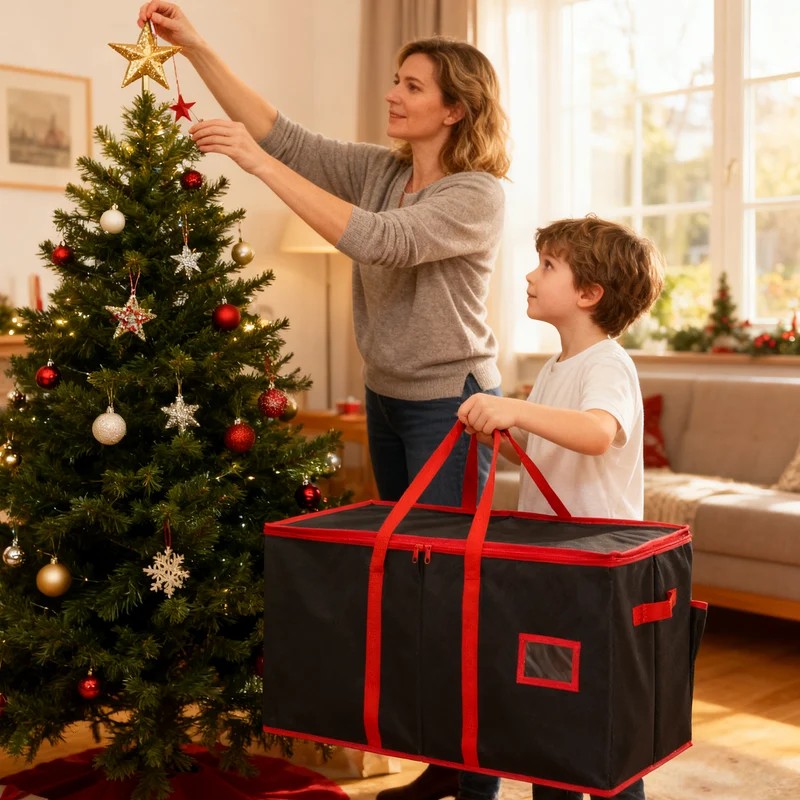 Salcar Schwarze Aufbewahrungsbox für 128 Weihnachtskugeln Faltbare Christbaumkugel-Box 64,8×32,3×34,2 cm mit 128 Fächern, Tragegriffen & Doppelreißverschluss