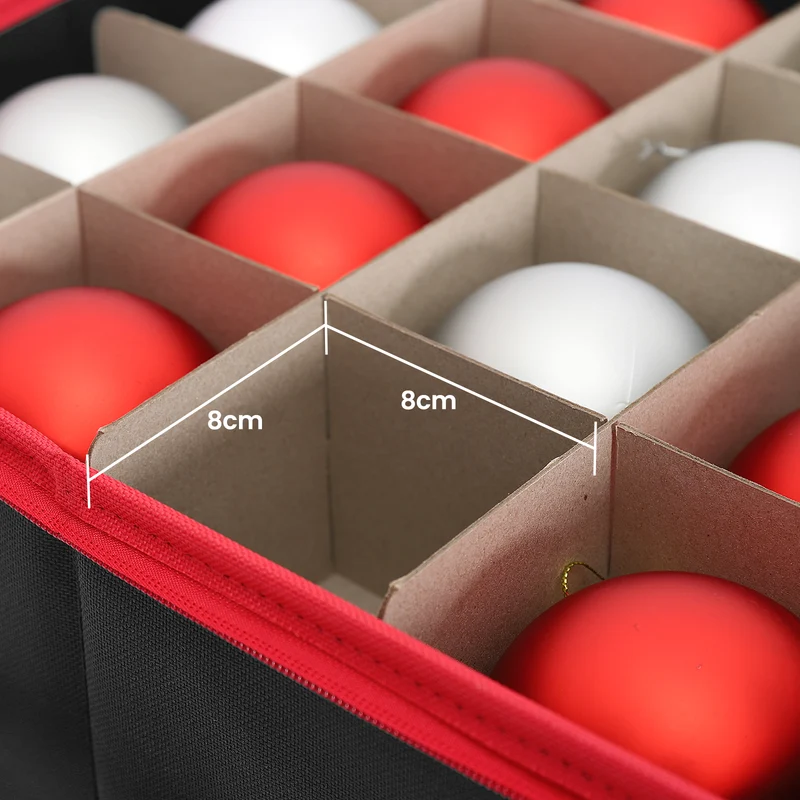 Salcar Schwarze Aufbewahrungsbox für 128 Weihnachtskugeln Faltbare Christbaumkugel-Box 64,8×32,3×34,2 cm mit 128 Fächern, Tragegriffen & Doppelreißverschluss