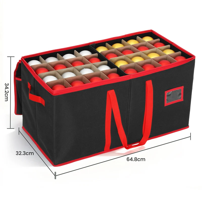 Salcar Schwarze Aufbewahrungsbox für 128 Weihnachtskugeln Faltbare Christbaumkugel-Box 64,8×32,3×34,2 cm mit 128 Fächern, Tragegriffen & Doppelreißverschluss