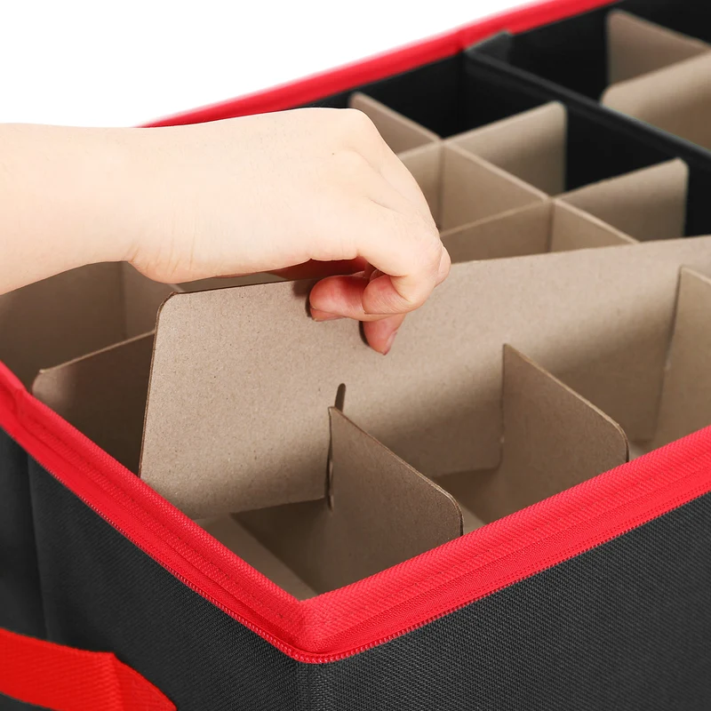 Salcar Schwarze Aufbewahrungsbox für 128 Weihnachtskugeln Faltbare Christbaumkugel-Box 64,8×32,3×34,2 cm mit 128 Fächern, Tragegriffen & Doppelreißverschluss