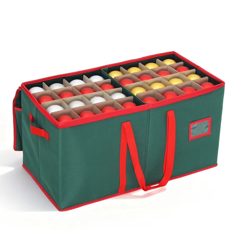 Salcar Grüne Aufbewahrungsbox für 128 Weihnachtskugeln – Faltbare Christbaumkugel-Box 64,8×32,3×34,2 cm mit 128 Fächern, Tragegriffen & Doppelreißverschluss