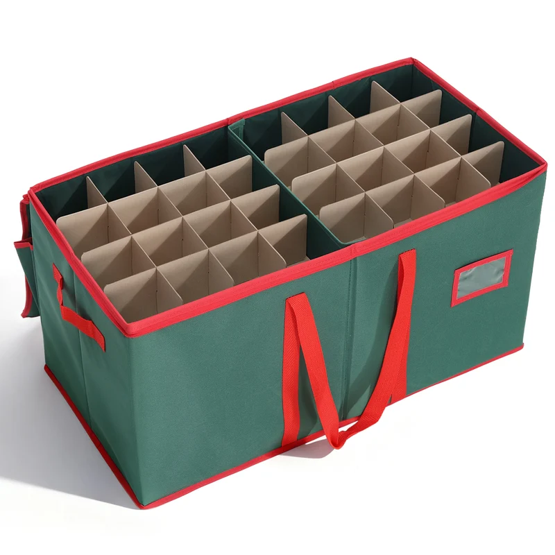 Salcar Grüne Aufbewahrungsbox für 128 Weihnachtskugeln – Faltbare Christbaumkugel-Box 64,8×32,3×34,2 cm mit 128 Fächern, Tragegriffen & Doppelreißverschluss
