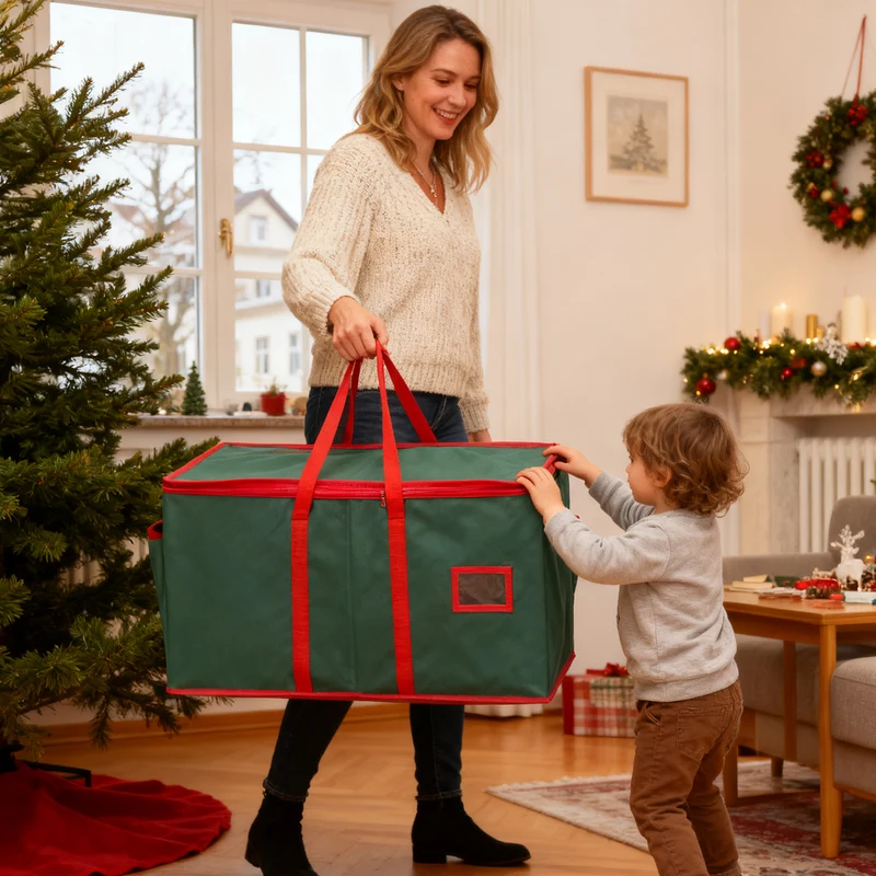 Salcar Grüne Aufbewahrungsbox für 128 Weihnachtskugeln – Faltbare Christbaumkugel-Box 64,8×32,3×34,2 cm mit 128 Fächern, Tragegriffen & Doppelreißverschluss