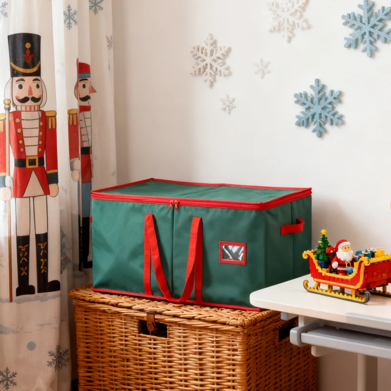 Salcar Grüne Aufbewahrungsbox für 128 Weihnachtskugeln – Faltbare Christbaumkugel-Box 64,8×32,3×34,2 cm mit 128 Fächern, Tragegriffen & Doppelreißverschluss