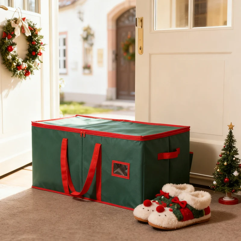 Salcar Grüne Aufbewahrungsbox für 128 Weihnachtskugeln – Faltbare Christbaumkugel-Box 64,8×32,3×34,2 cm mit 128 Fächern, Tragegriffen & Doppelreißverschluss