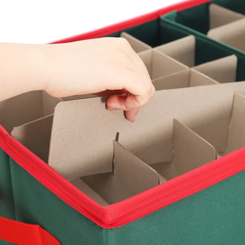 Salcar Grüne Aufbewahrungsbox für 128 Weihnachtskugeln – Faltbare Christbaumkugel-Box 64,8×32,3×34,2 cm mit 128 Fächern, Tragegriffen & Doppelreißverschluss
