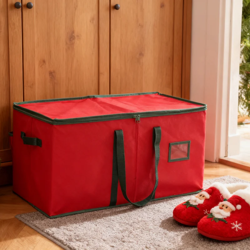 Salcar Rote Aufbewahrungsbox für 128 Weihnachtskugeln – Faltbare Christbaumkugel-Box 64,8×32,3×34,2 cm mit 128 Fächern, Tragegriffen & Doppelreißverschluss