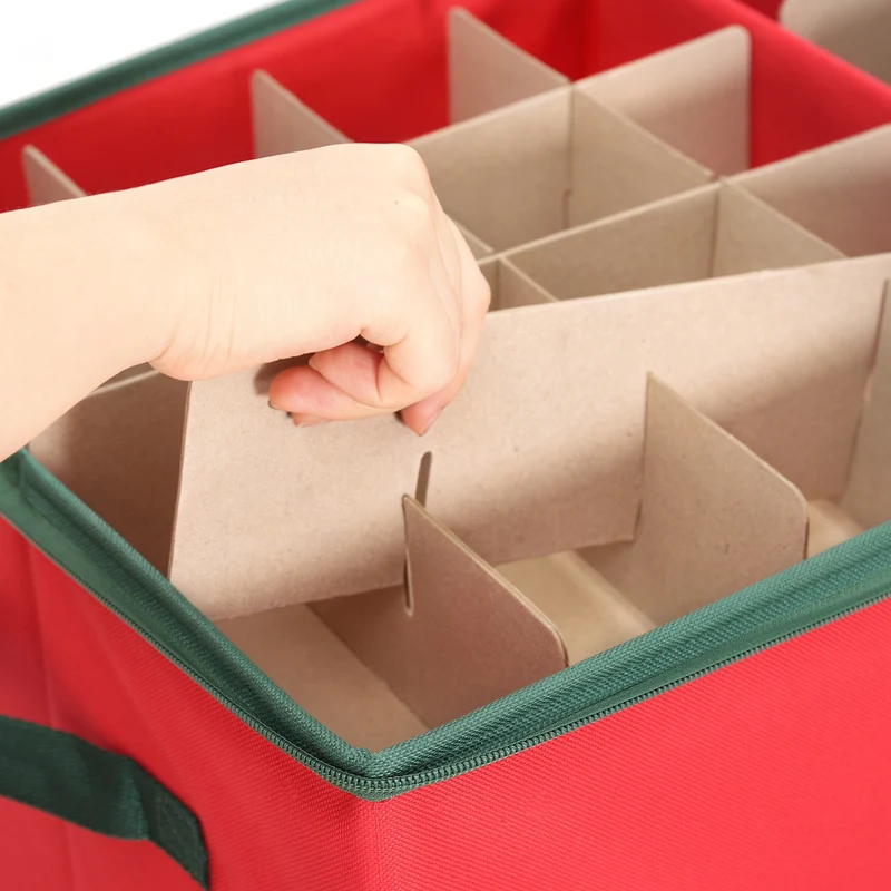 Salcar Rote Aufbewahrungsbox für 128 Weihnachtskugeln – Faltbare Christbaumkugel-Box 64,8×32,3×34,2 cm mit 128 Fächern, Tragegriffen & Doppelreißverschluss