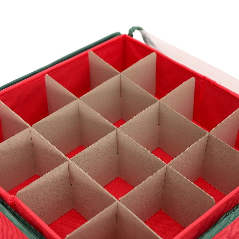 Salcar Aufbewahrungsbox für 64 Weihnachtskugeln – 4 Ebenen, Verstellbare Trennwände, Rote Faltbox 33×33×34 cm mit Sichtfenster