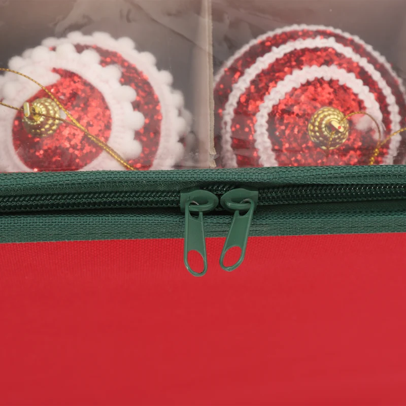 Salcar Aufbewahrungsbox für 64 Weihnachtskugeln – 4 Ebenen, Verstellbare Trennwände, Rote Faltbox 33×33×34 cm mit Sichtfenster