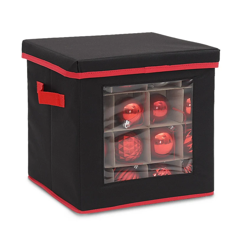Salcar Aufbewahrungsbox Schwarz für 64 Weihnachtskugeln – Faltbare Weihnachtsdeko-Box 30,5 cm mit Fächern & flexiblen Trennwänden