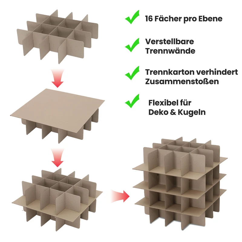 Salcar Aufbewahrungsbox Schwarz für 64 Weihnachtskugeln – Faltbare Weihnachtsdeko-Box 30,5 cm mit Fächern & flexiblen Trennwänden