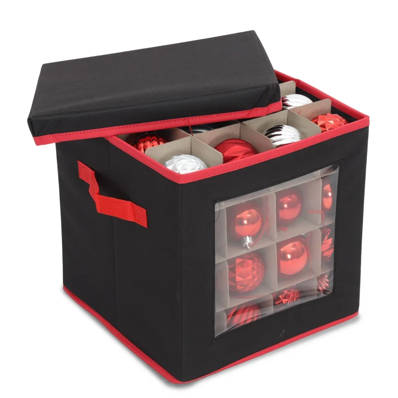 Salcar Aufbewahrungsbox Schwarz für 64 Weihnachtskugeln – Faltbare Weihnachtsdeko-Box 30,5 cm mit Fächern & flexiblen Trennwänden
