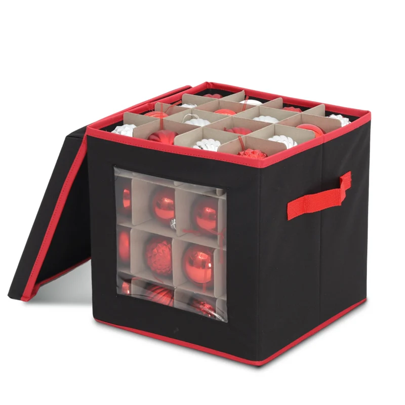 Salcar Aufbewahrungsbox Schwarz für 64 Weihnachtskugeln – Faltbare Weihnachtsdeko-Box 30,5 cm mit Fächern & flexiblen Trennwänden