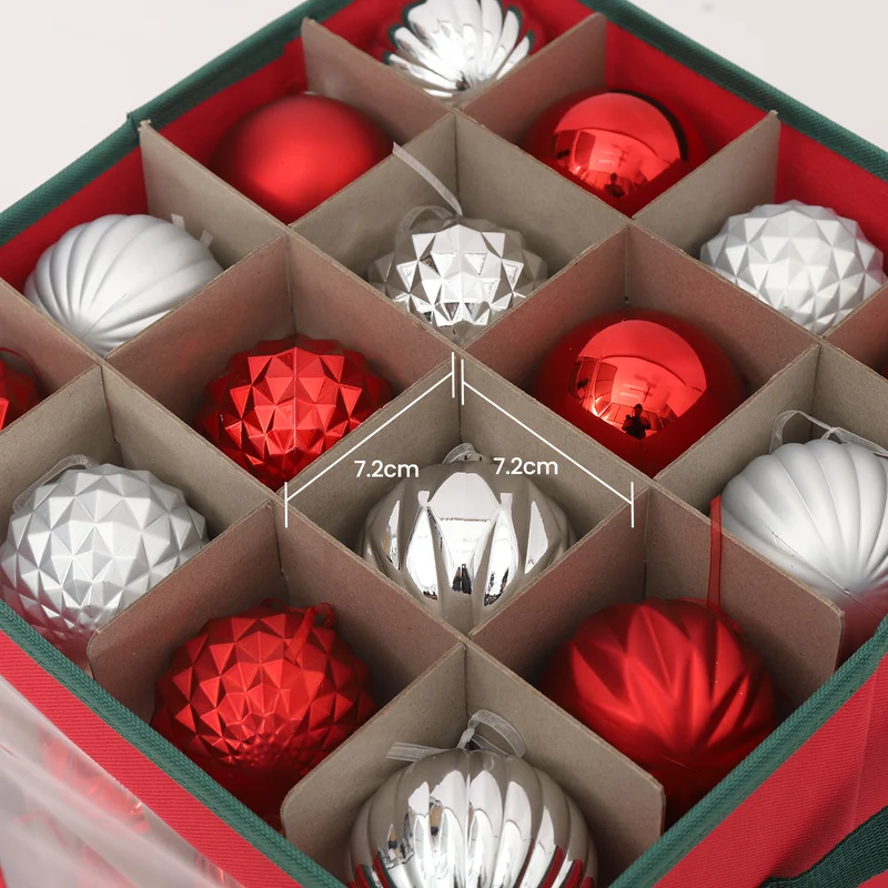 Salcar Aufbewahrungsbox für 64 Weihnachtskugeln – Faltbare Weihnachtsdeko-Box 30,5 cm mit Fächern & flexiblen Trennwänden, Transparentes Sichtfenster