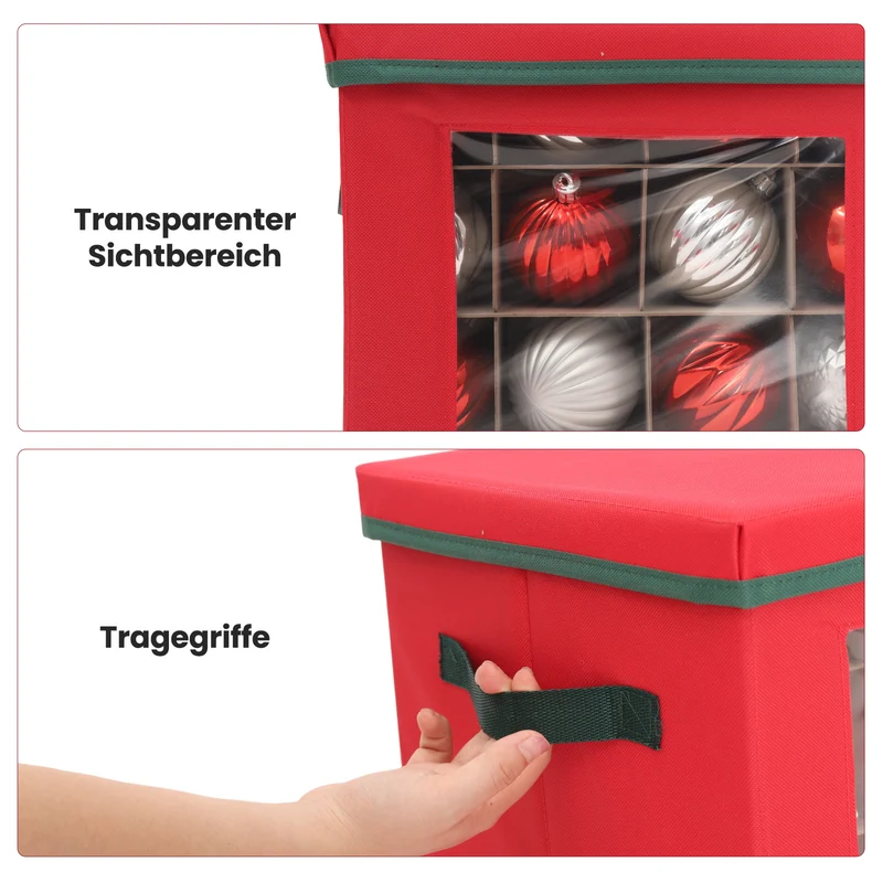 Salcar Aufbewahrungsbox für 64 Weihnachtskugeln – Faltbare Weihnachtsdeko-Box 30,5 cm mit Fächern & flexiblen Trennwänden, Transparentes Sichtfenster