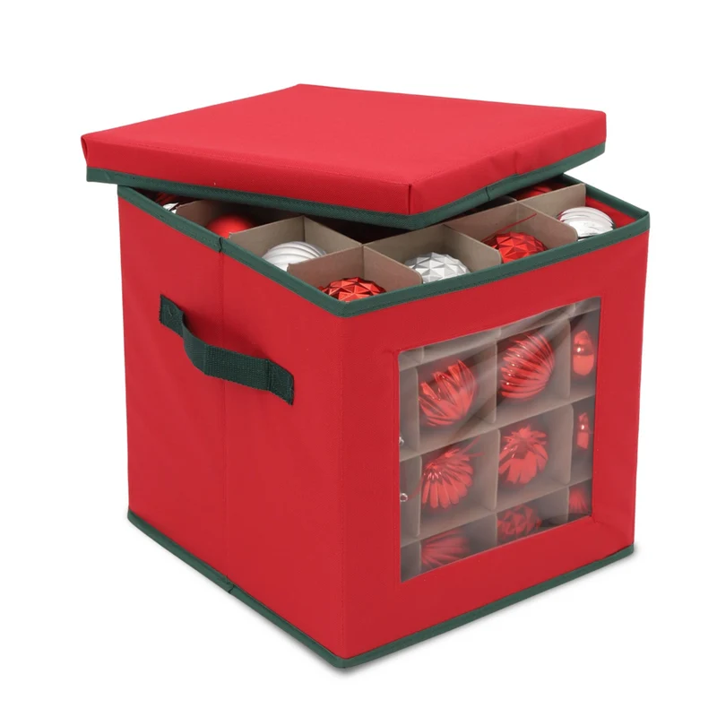 Salcar Aufbewahrungsbox für 64 Weihnachtskugeln – Faltbare Weihnachtsdeko-Box 30,5 cm mit Fächern & flexiblen Trennwänden, Transparentes Sichtfenster