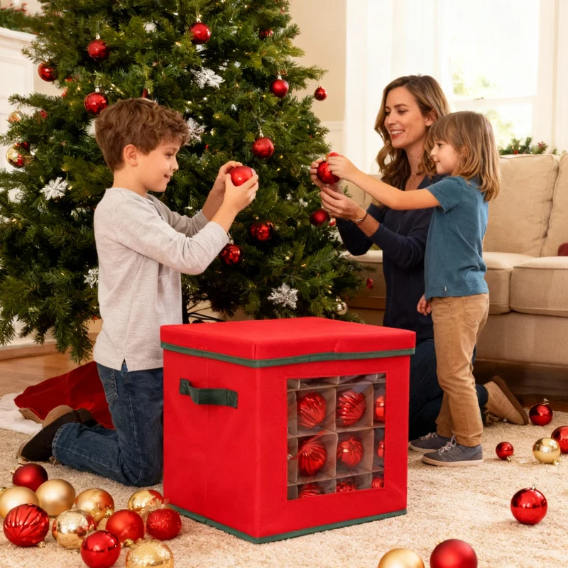Salcar Aufbewahrungsbox für 64 Weihnachtskugeln – Faltbare Weihnachtsdeko-Box 30,5 cm mit Fächern & flexiblen Trennwänden, Transparentes Sichtfenster
