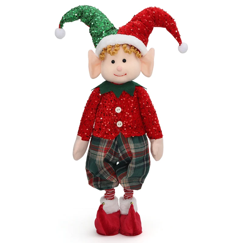 Salcar Weihnachtsjunge 60–90 cm – Stehende Weihnachtsfigur mit teleskopierbaren Beinen, Rote Kleidung & Zipfelmütze, Weihnachtsdeko für Wohnzimmer & Kinderzimmer