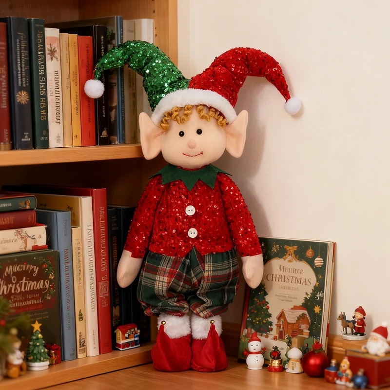 Salcar Weihnachtsjunge 60–90 cm – Stehende Weihnachtsfigur mit teleskopierbaren Beinen, Rote Kleidung & Zipfelmütze, Weihnachtsdeko für Wohnzimmer & Kinderzimmer