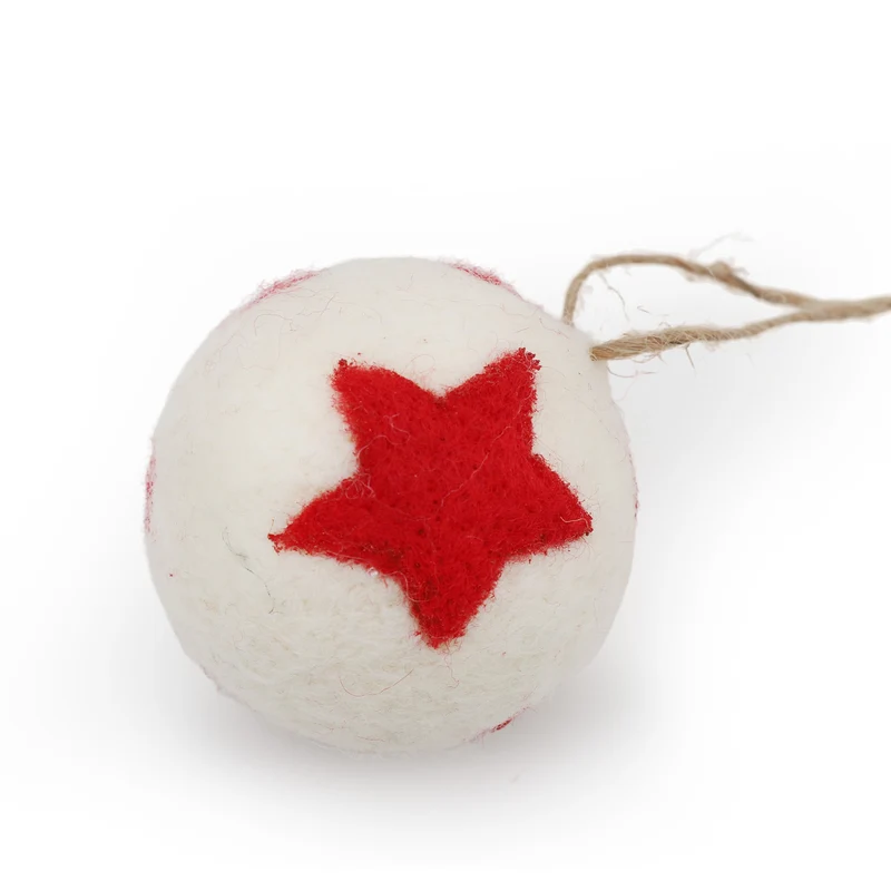Salcar Weihnachtskugeln 6er Set – Handgefertigte Wollfilz-Kugeln 6 cm mit Juteseil, 3 Designs, Weihnachtsbaumschmuck & Festliche Deko