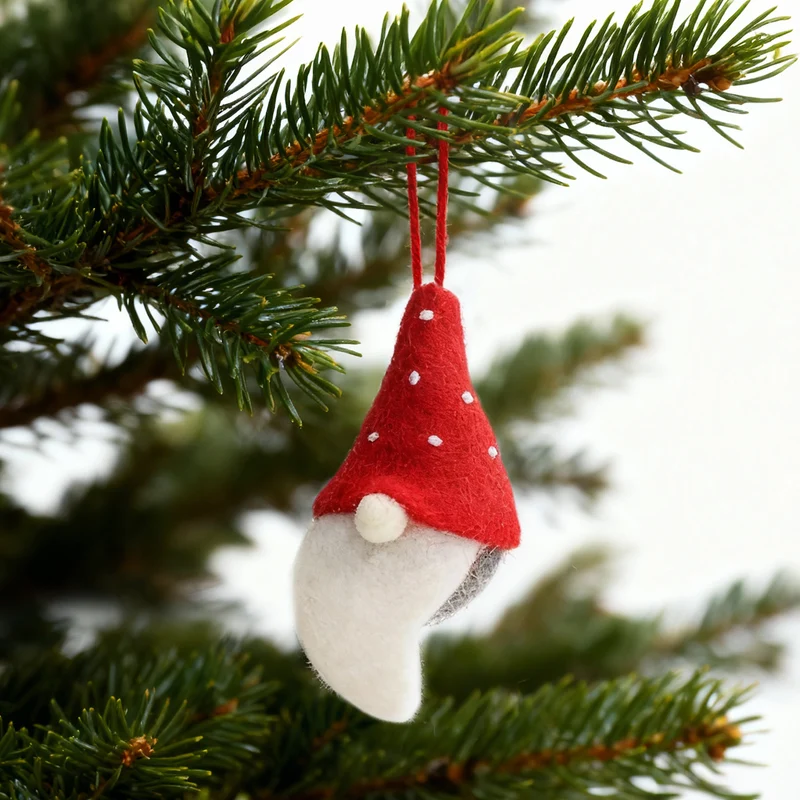 Salcar Christbaumschmuck 4er Set – Handgefilzte Weihnachtsanhänger Wichtel 10 cm aus Wollfilz, Rot & Grau, Baumschmuck Handarbeit für Weihnachtsbaum & Fenster