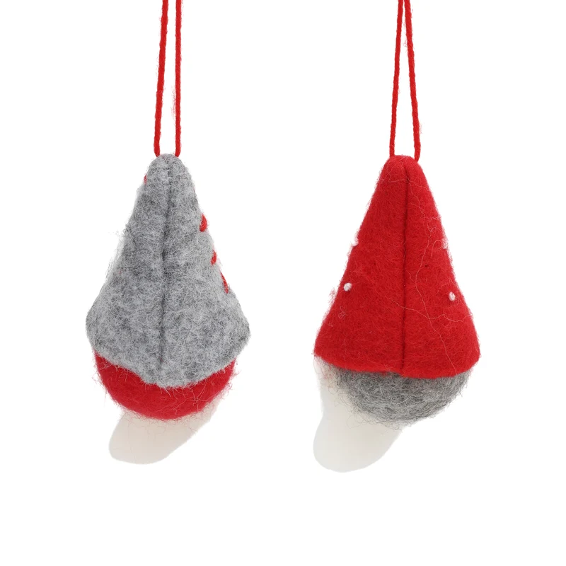 Salcar Christbaumschmuck 4er Set – Handgefilzte Weihnachtsanhänger Wichtel 10 cm aus Wollfilz, Rot & Grau, Baumschmuck Handarbeit für Weihnachtsbaum & Fenster
