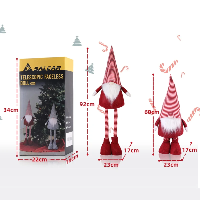 Salcar Weihnachtsdeko Wichtel XL – Großer Deko-Gnom aus Filz, höhenverstellbar von 60–92 cm, Teleskopbeine, perfektes Geschenk zu Weihnachten & Thanksgiving – Rot