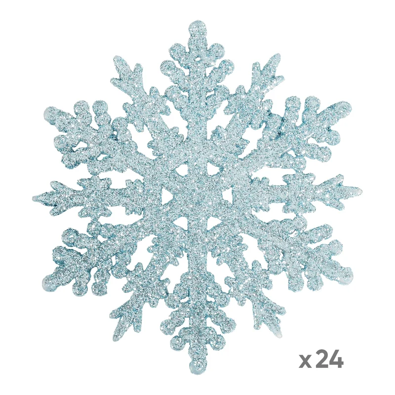 Salcar 24 Stück Schneeflocken Weihnachtsdeko Blau – Glitter Schneeflocken Anhänger Ø10cm, Wiederverwendbarer Weihnachtsbaumschmuck für Winter & Festtage