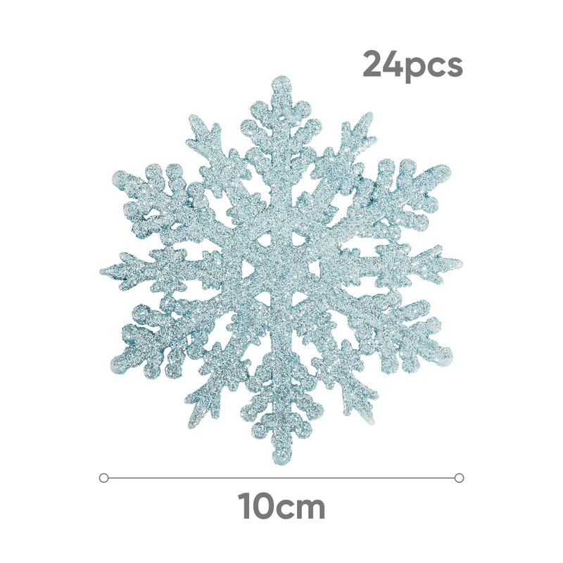 Salcar 24 Stück Schneeflocken Weihnachtsdeko Blau – Glitter Schneeflocken Anhänger Ø10cm, Wiederverwendbarer Weihnachtsbaumschmuck für Winter & Festtage