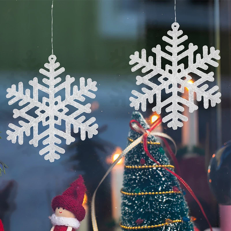 Salcar 24 Stück Schneeflocken Weihnachtsdeko – Weiße Glitter Schneeflocken Anhänger Ø10cm, Wiederverwendbarer Baumschmuck für Weihnachtsbaum & Winterfeier
