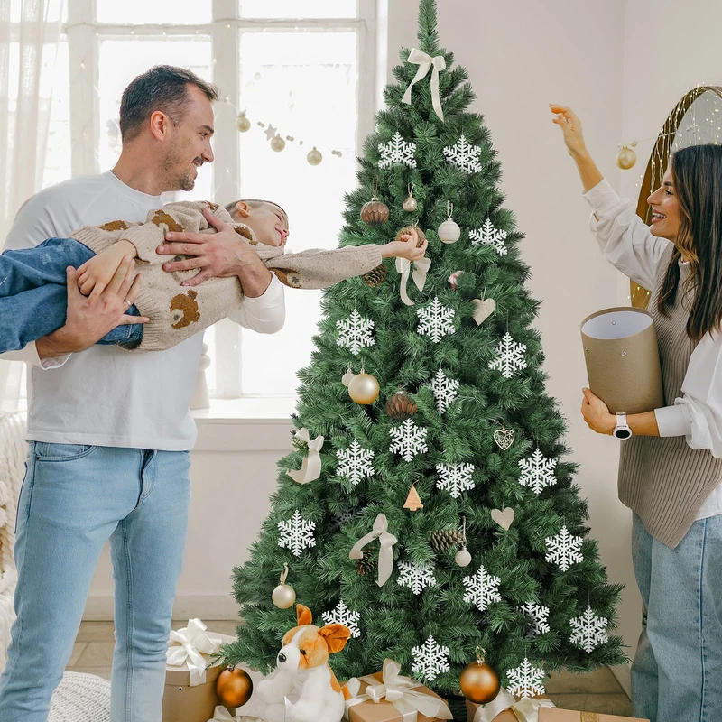 Salcar 24 Stück Schneeflocken Weihnachtsdeko – Weiße Glitter Schneeflocken Anhänger Ø10cm, Wiederverwendbarer Baumschmuck für Weihnachtsbaum & Winterfeier