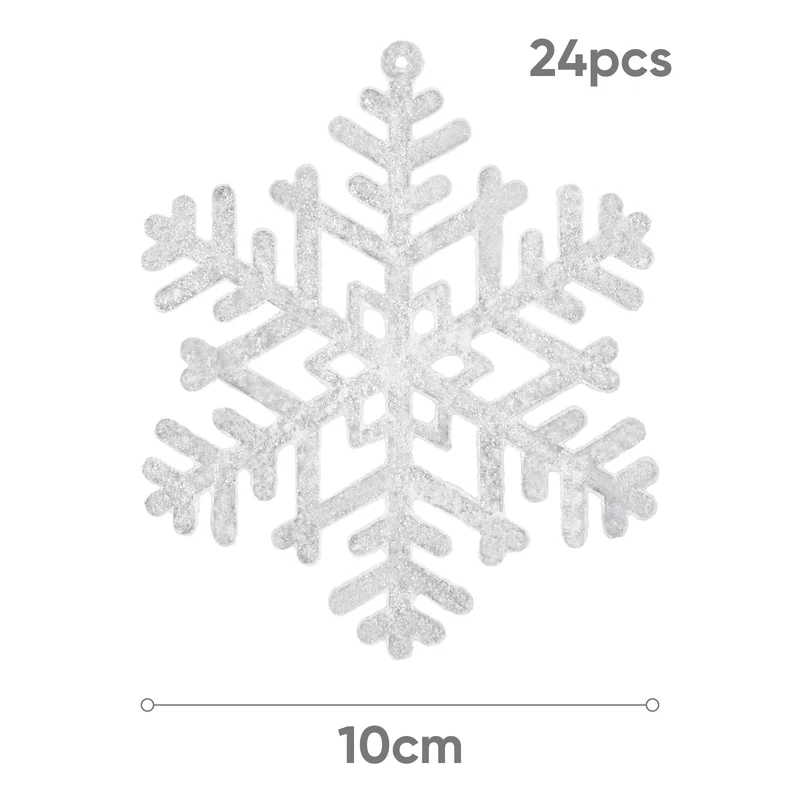 Salcar 24 Stück Schneeflocken Weihnachtsdeko – Weiße Glitter Schneeflocken Anhänger Ø10cm, Wiederverwendbarer Baumschmuck für Weihnachtsbaum & Winterfeier